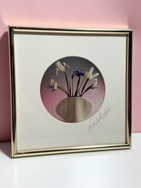 Vintage retro 80s art deco framed floral wall art